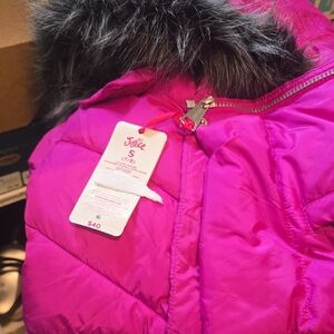 Justice Fuchsia Puffer Jacket with Faux Fur Hood